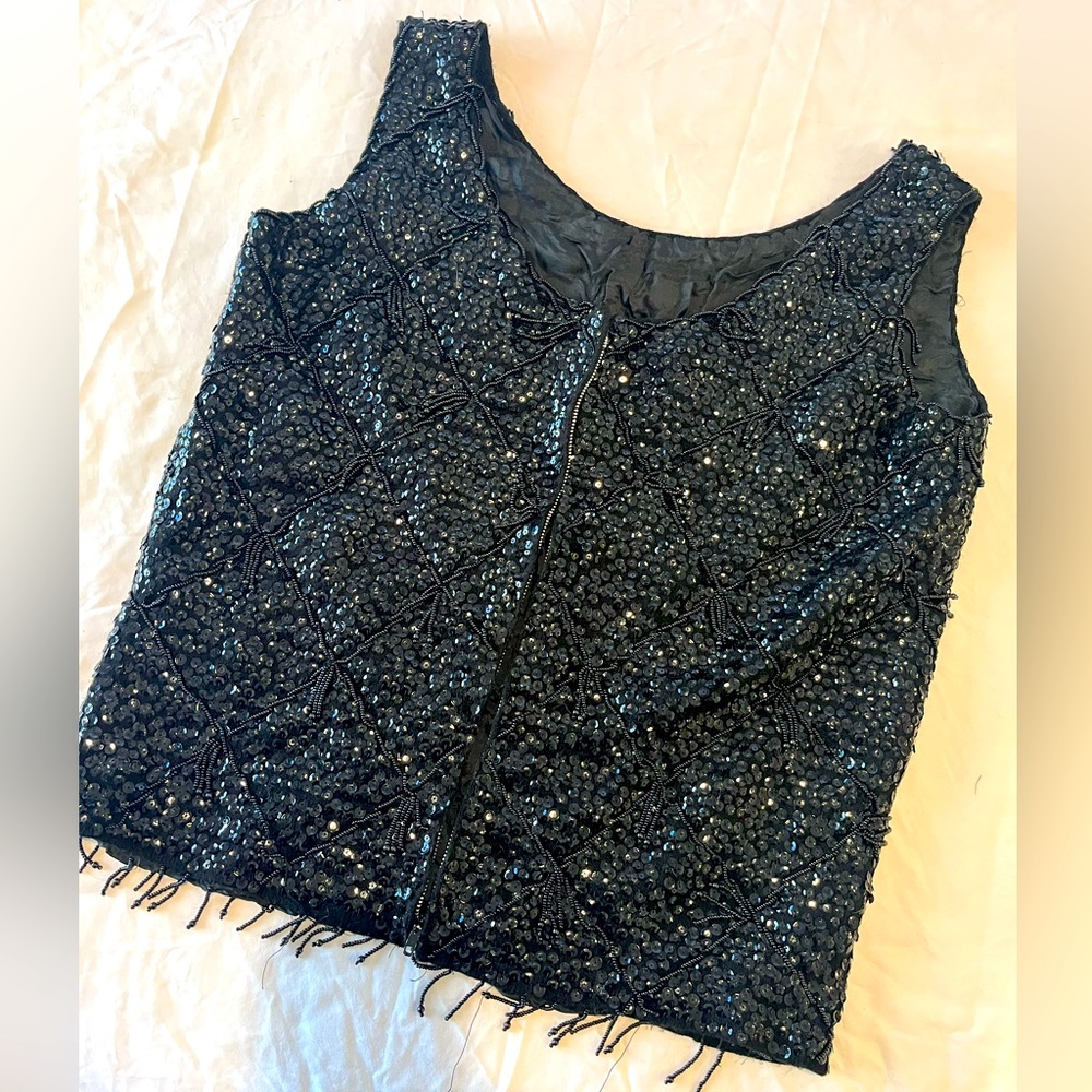 Black Sequence Top With Zipper - image 1